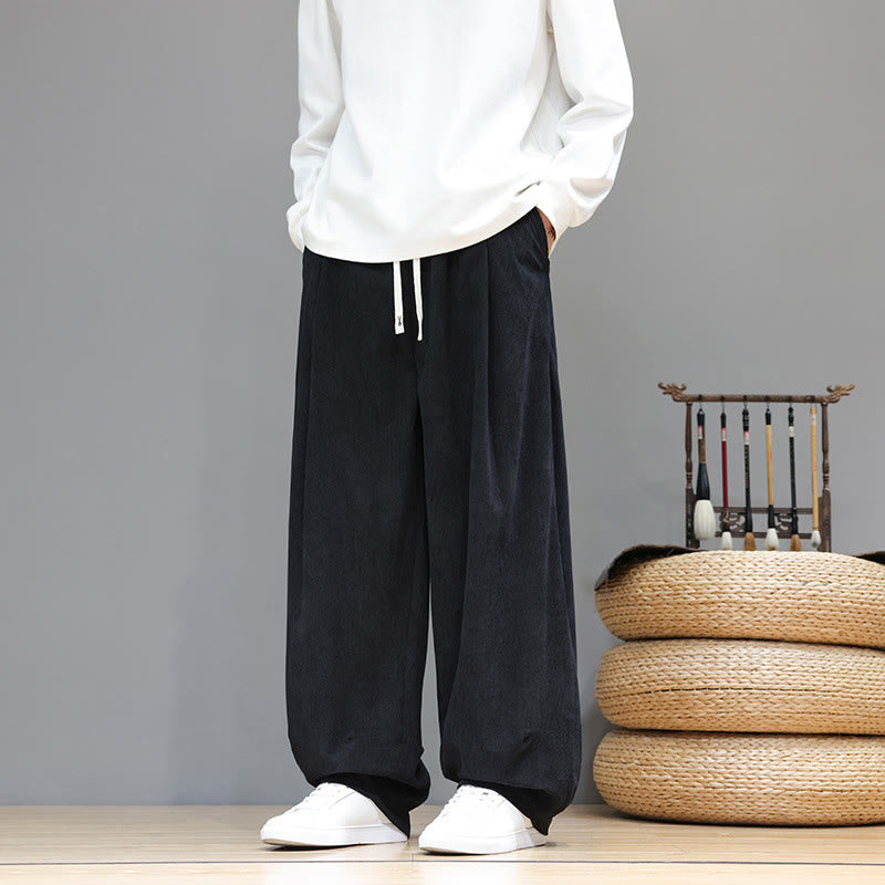 Buddha Stones Plain Color Pure Cotton Corduroy Men's Harem Pants With Pockets - image 28