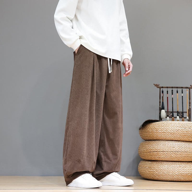 Buddha Stones Plain Color Pure Cotton Corduroy Men's Harem Pants With Pockets - image 5