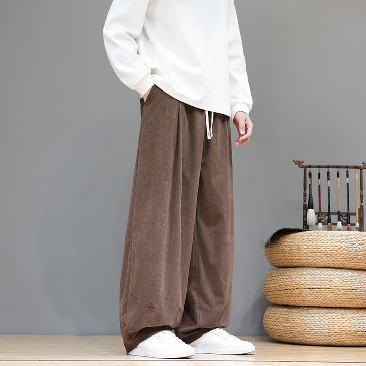 Buddha Stones Plain Color Pure Cotton Corduroy Men's Harem Pants With Pockets - image 5