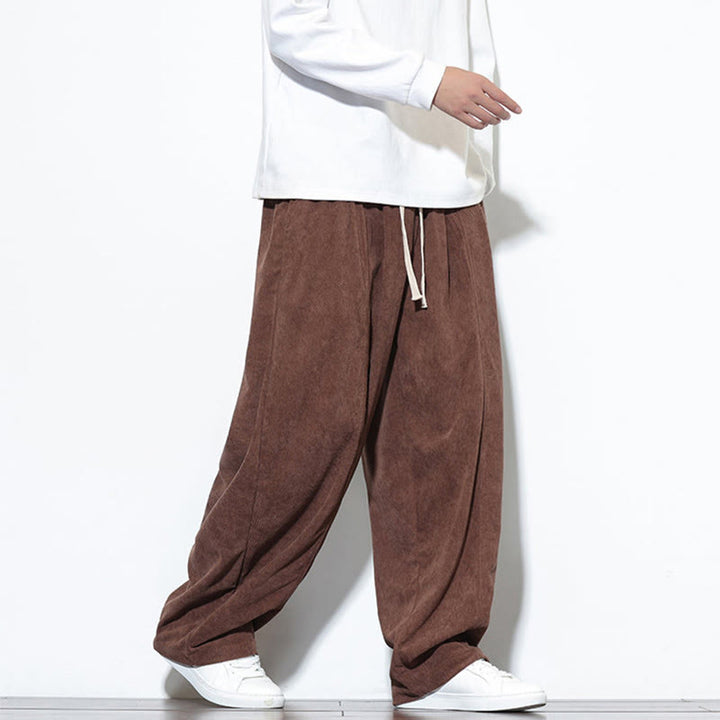 Buddha Stones Plain Drawstring Pure Cotton Corduroy Men's Harem Pants With Pockets - image 33