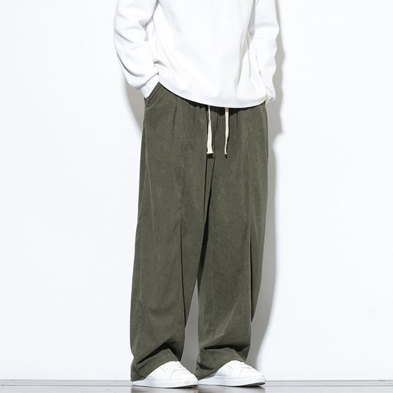 Buddha Stones Plain Drawstring Pure Cotton Corduroy Men's Harem Pants With Pockets - image 9