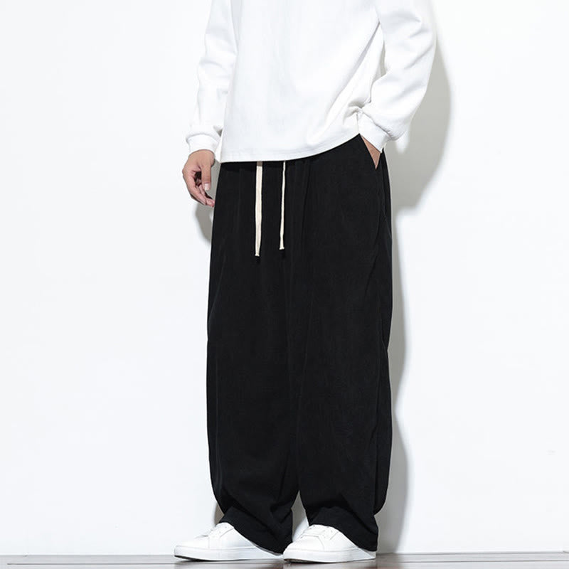 Buddha Stones Plain Drawstring Pure Cotton Corduroy Men's Harem Pants With Pockets - image 26