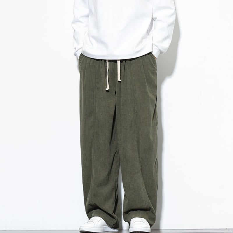Buddha Stones Plain Drawstring Pure Cotton Corduroy Men's Harem Pants With Pockets - image 5