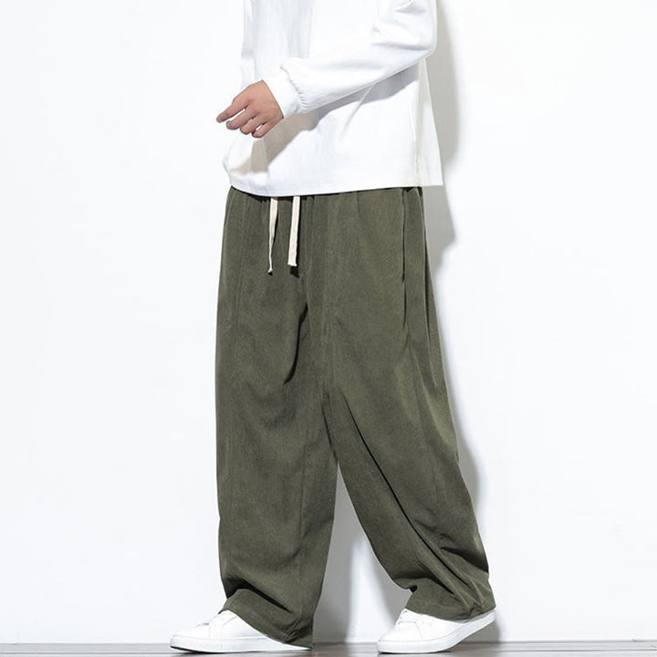 Buddha Stones Plain Drawstring Pure Cotton Corduroy Men's Harem Pants With Pockets - image 3