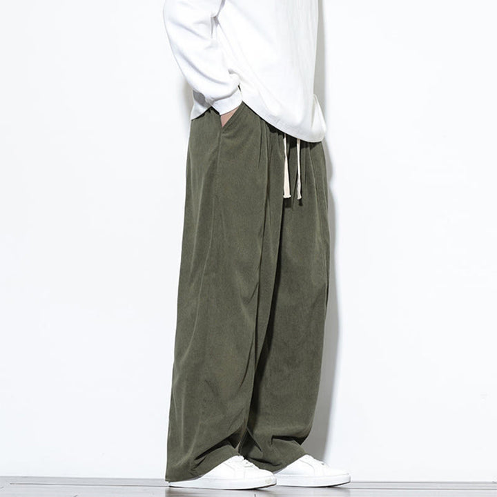 Buddha Stones Plain Drawstring Pure Cotton Corduroy Men's Harem Pants With Pockets - image 8