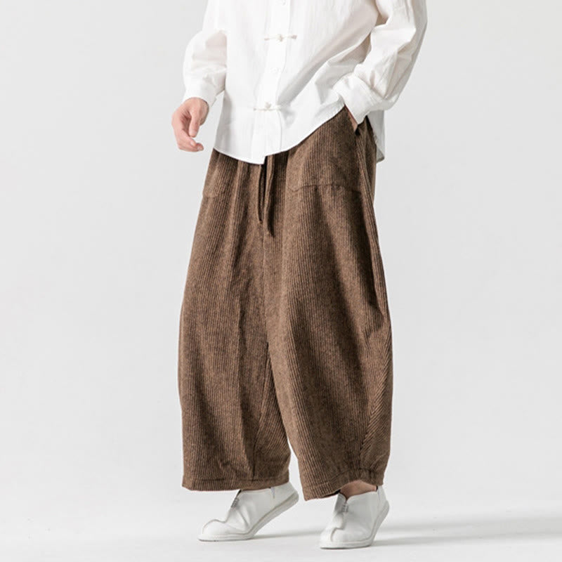 Buddha Stones Daily Solid Color Drawstring Design Men's Wide Leg Cotton Pants With Pockets - image 11