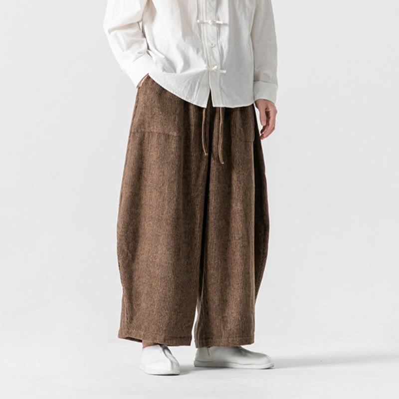 Buddha Stones Daily Solid Color Drawstring Design Men's Wide Leg Cotton Pants With Pockets - image 15