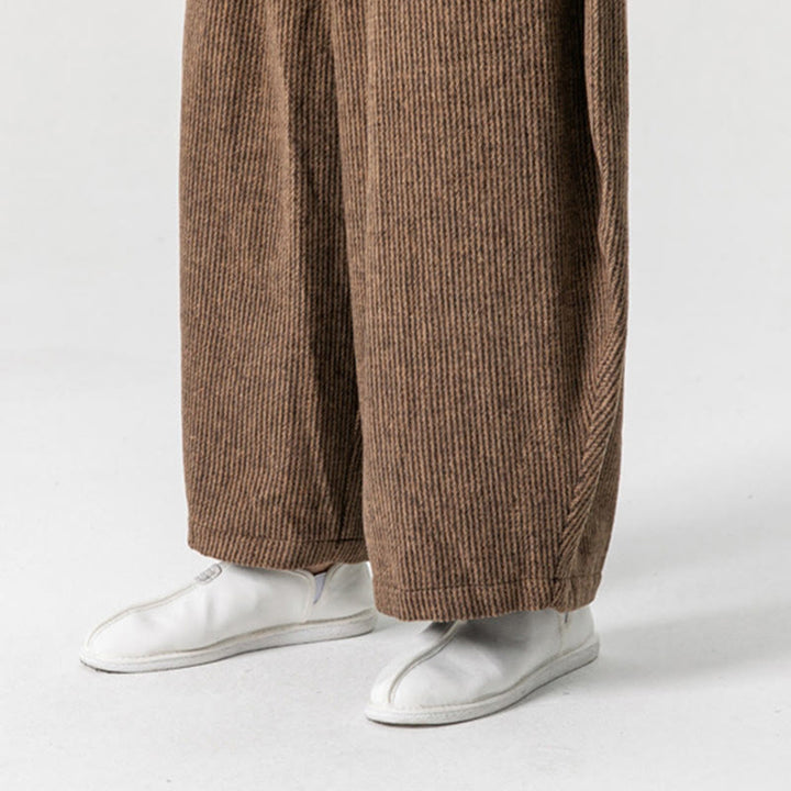 Buddha Stones Daily Solid Color Drawstring Design Men's Wide Leg Cotton Pants With Pockets - image 23