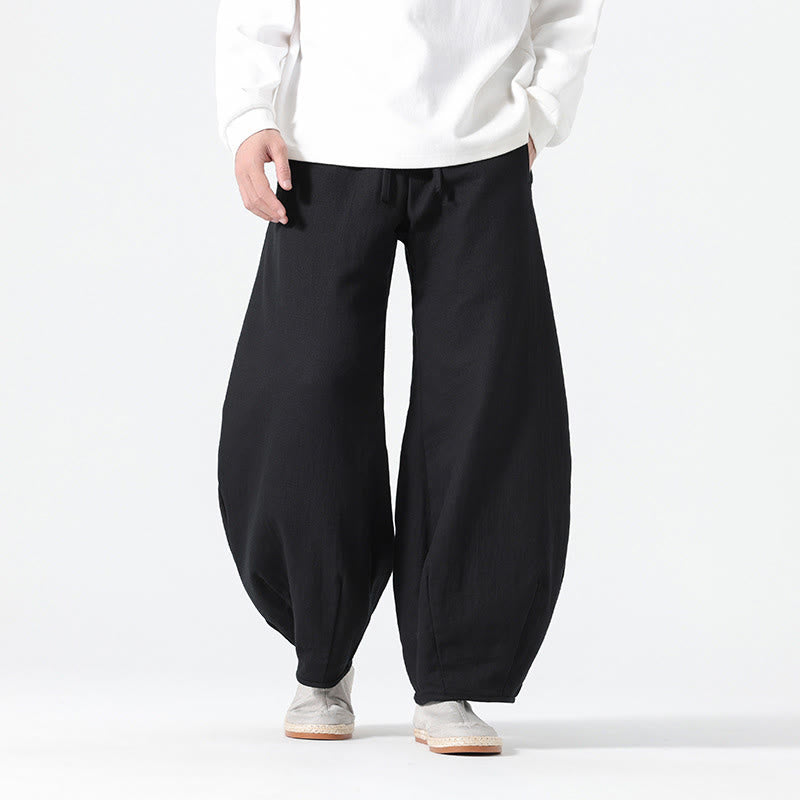 Buddha Stones Daily Drawstring Chinese Zen Style Men's Wide Leg Pure Pants With Pockets - Black - US/UK/AU46，EU56 (5XL) - image 18