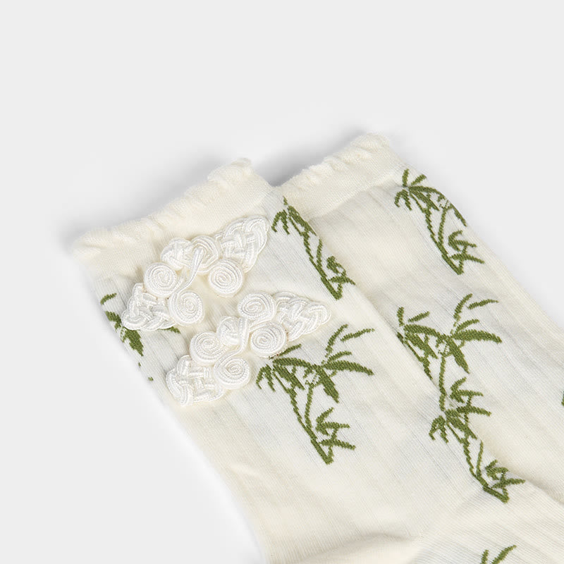 Buddha Stones Chinese Frog-Button Design Jacquard Bamboo Pattern Micro Crew Women's Socks - image 19