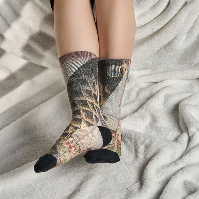 Buddha Stones Casual Koi Fish Mount Fuji Micro Crew Men Women Unisex Socks - image 6