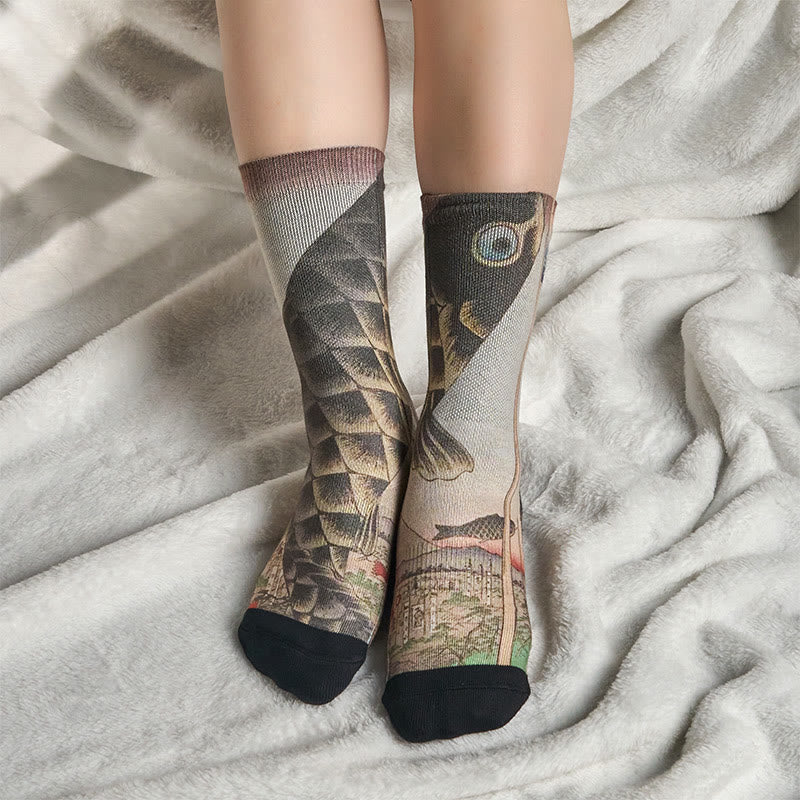 Buddha Stones Casual Koi Fish Mount Fuji Micro Crew Men Women Unisex Socks - image 5