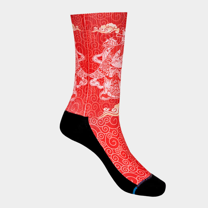 Buddha Stones Casual God Of Wealth Auspicious Clouds Micro Crew Men Women Unisex Socks - image 7