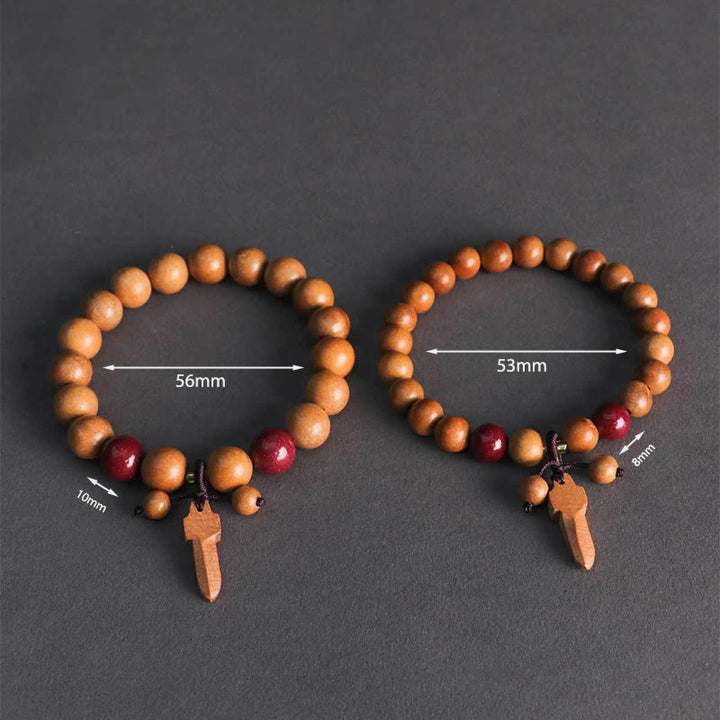 Buddha Stones Peach Wood Cinnabar Sword Charm Wealth Bracelet - image 13