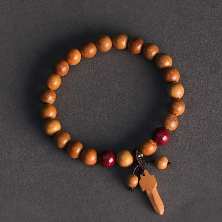 Buddha Stones Peach Wood Cinnabar Sword Charm Wealth Bracelet - image 8