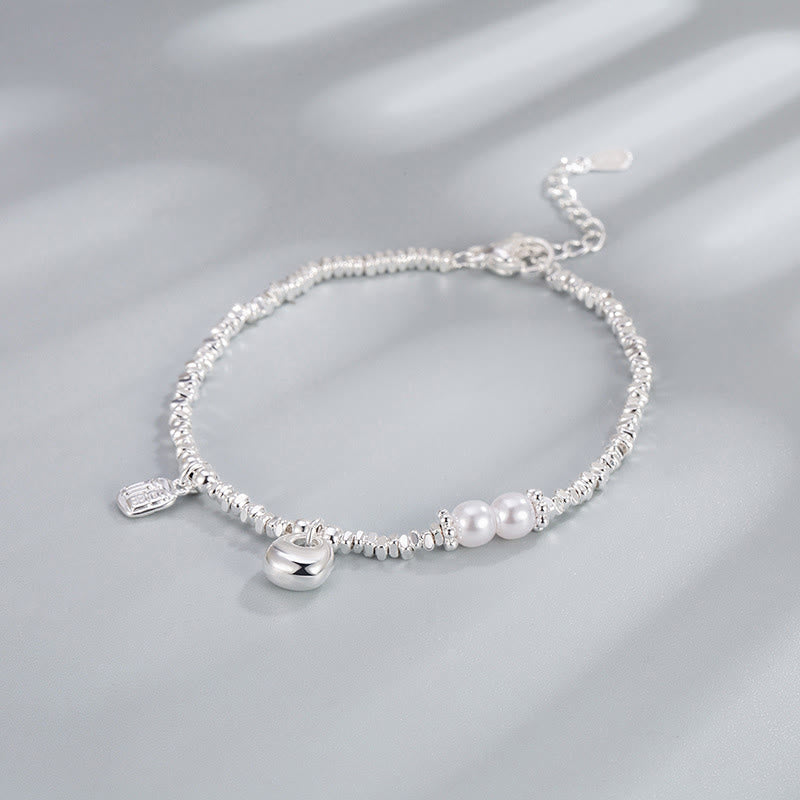 Buddha Stones Copper Plated Silver Fu Character Purse Pearl Blessing Bracelet - image 1