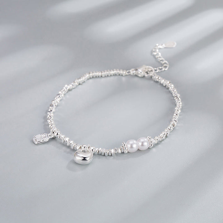 Buddha Stones Copper Plated Silver Fu Character Purse Pearl Blessing Bracelet - image 1