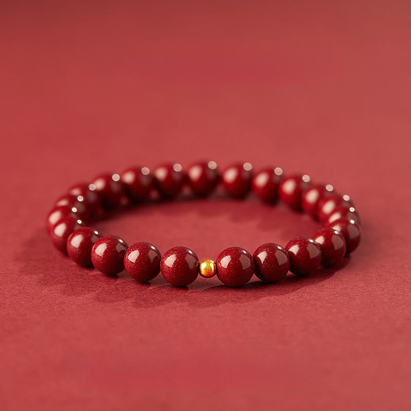 Buddha Stones 999 Gold Cinnabar Simple Design Concentration Bracelet - 8mm Cinnabar&4mm Gold bead - image 11
