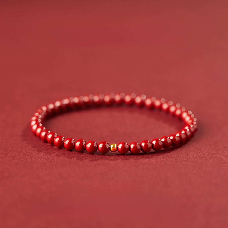 Buddha Stones 999 Gold Cinnabar Simple Design Concentration Bracelet - 4mm Imperial Cinnabar&3mm Gold bead - image 7