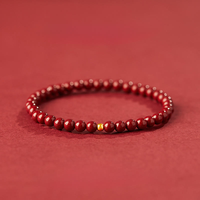 Buddha Stones 999 Gold Cinnabar Simple Design Concentration Bracelet - 4mm Cinnabar&3mm Gold bead - image 0
