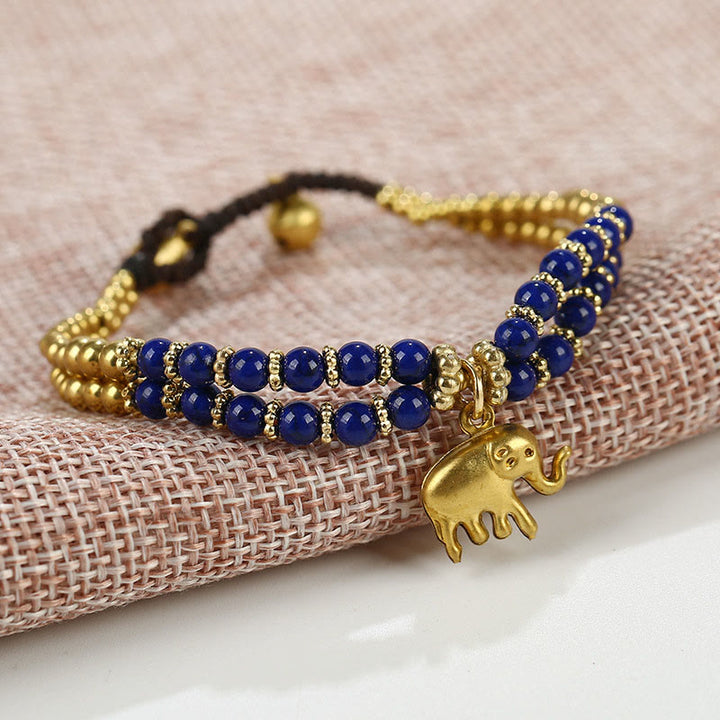 Buddha Stones Turquoise Elephant Luck Double-layer Plated Copper Strength Bracelet - Blue Turquoise(Wrist Circumference: 15-18cm) - image 7