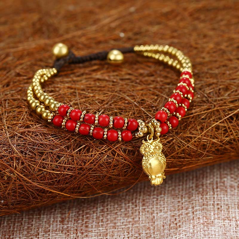 Buddha Stones Turquoise Elephant Luck Double-layer Plated Copper Strength Bracelet - Red Turquoise(Wrist Circumference: 15-18cm) - image 4