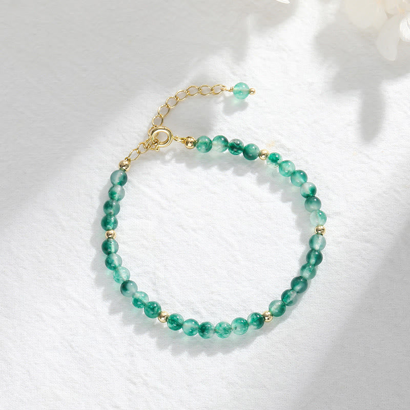 Buddha Stones 14K Gold Plated Natural Moss Agate Healing Bracelet - Moss Agate(Wrist Circumference:14-19cm) - image 0