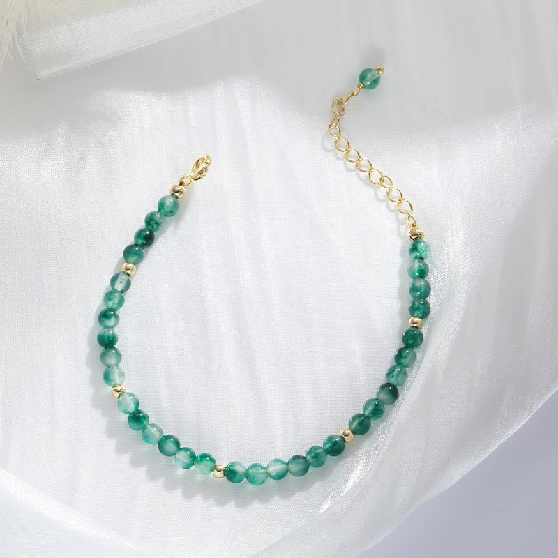 Buddha Stones 14K Gold Plated Natural Moss Agate Healing Bracelet - image 3