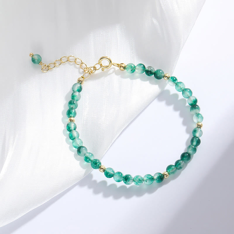 Buddha Stones 14K Gold Plated Natural Moss Agate Healing Bracelet - image 1