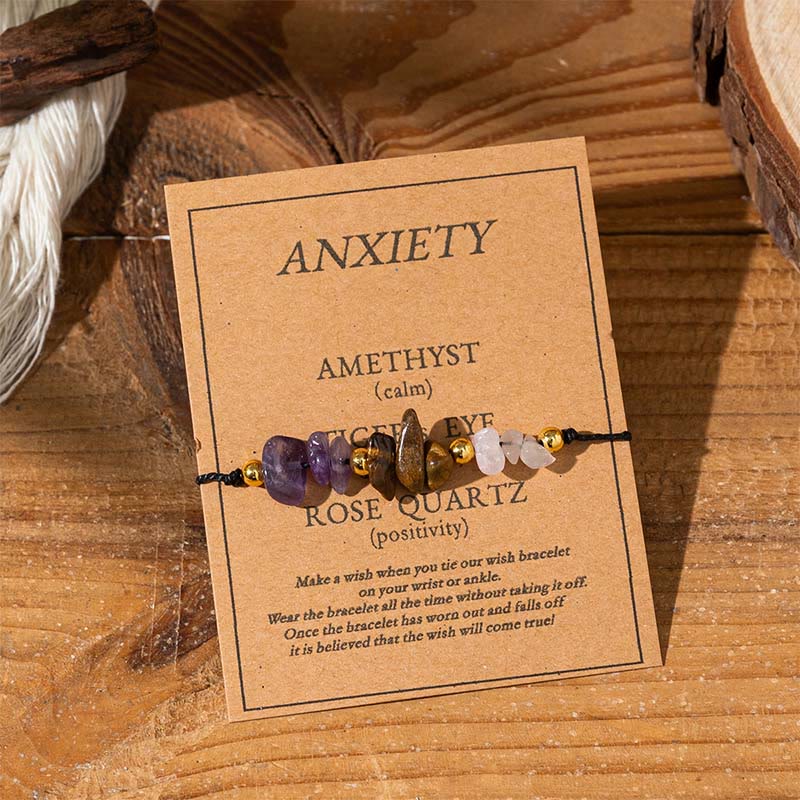 Buddha Stones Amethyst Tiger Eye Rose Quartz Protection Anti-Anxiety Card Rope Bracelet - Irregular Beads (Wrist Circumference: 14-23cm) - image 0