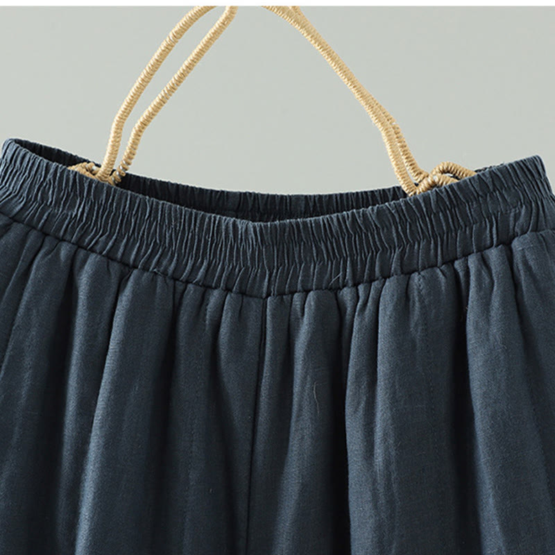 Buddha Stones Embroidered Frog Button Cotton Padded Women's Wide Leg Pants With Pockets - image 2