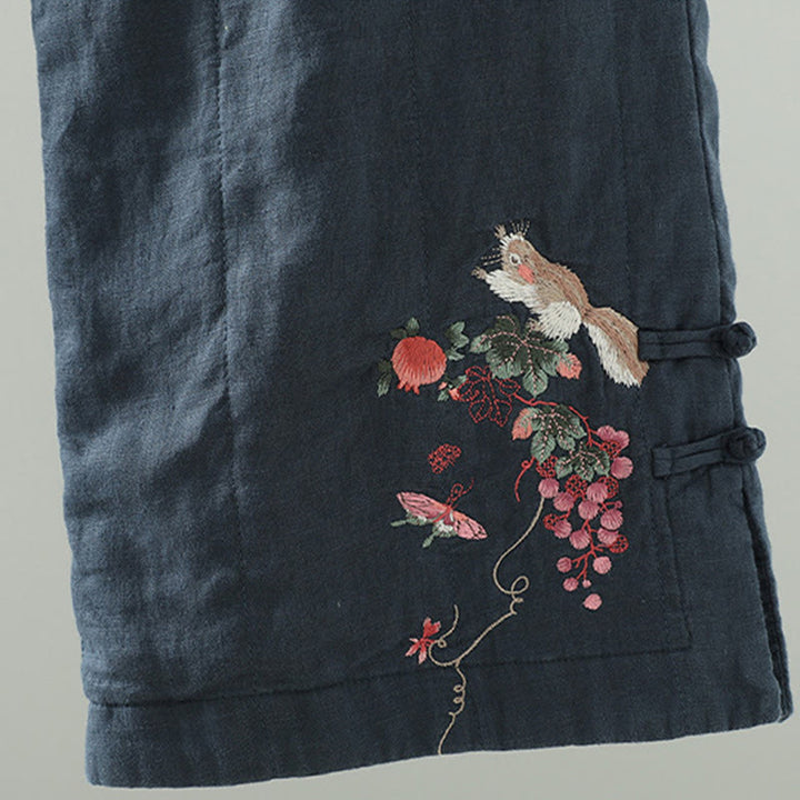 Buddha Stones Embroidered Frog Button Padded Women's Wide Leg Pants With Pockets - image 4