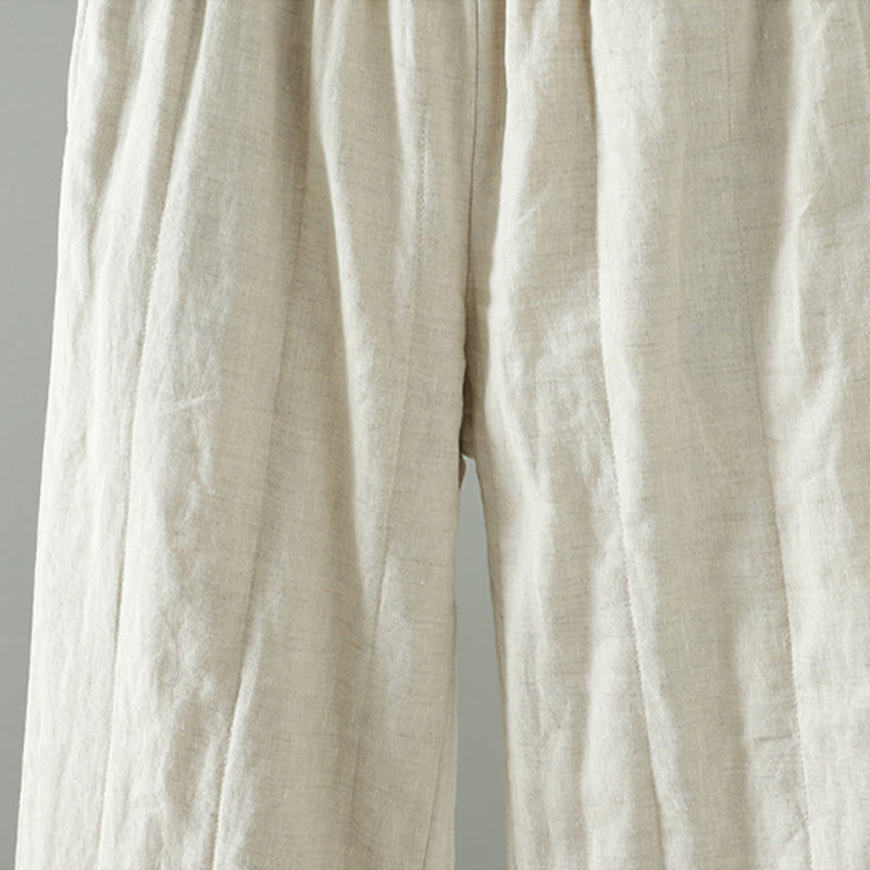 Buddha Stones Embroidered Frog Button Cotton Padded Women's Wide Leg Pants With Pockets - image 10