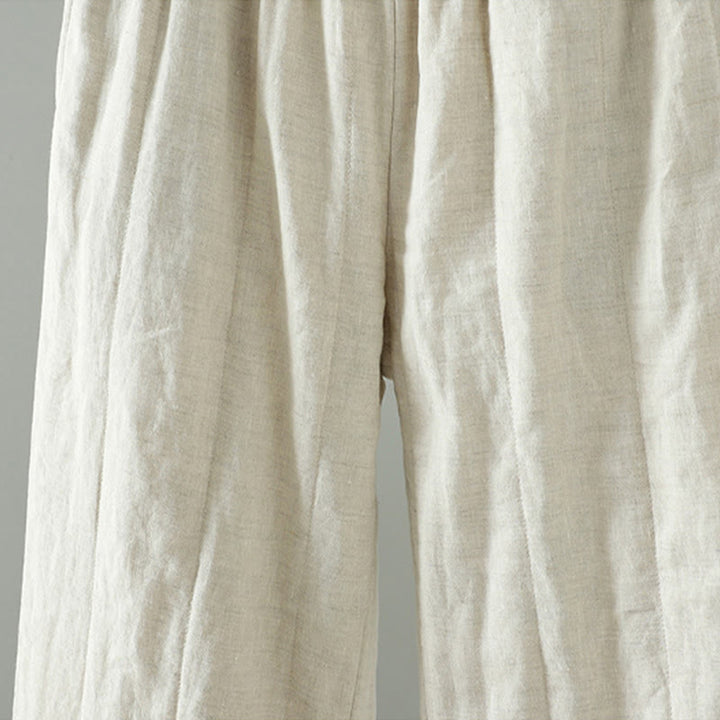 Buddha Stones Embroidered Frog Button Cotton Padded Women's Wide Leg Pants With Pockets - image 10