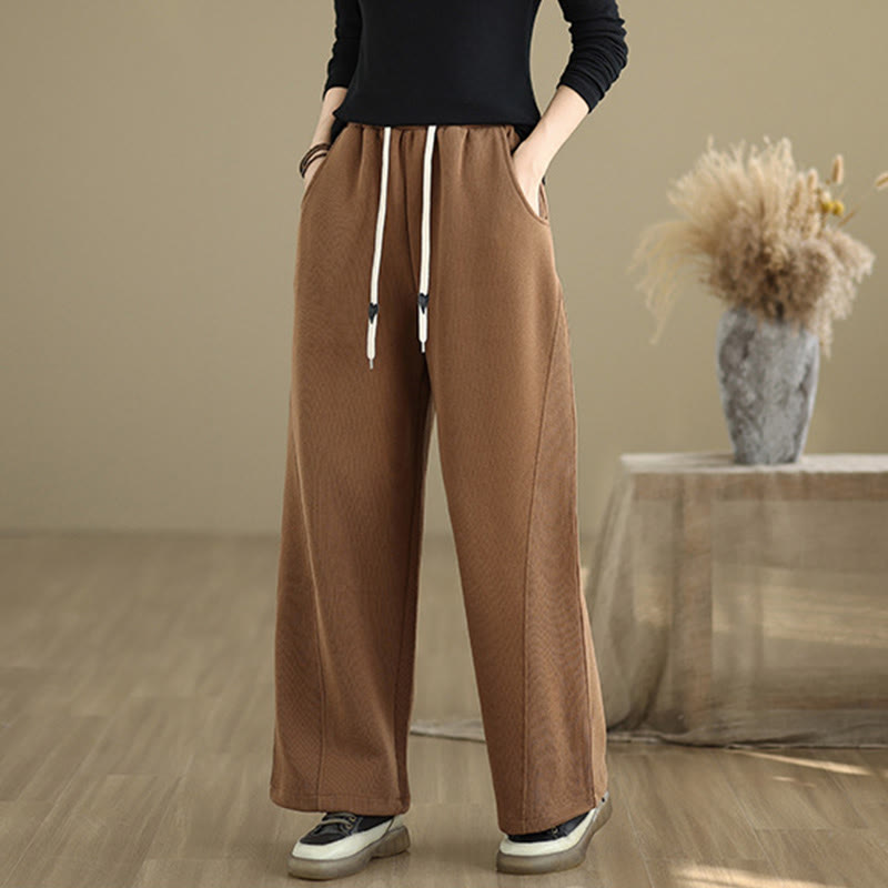 Buddha Stones Solid Color Drawstring Cotton Women's Wide Leg Pants With Pockets - image 1