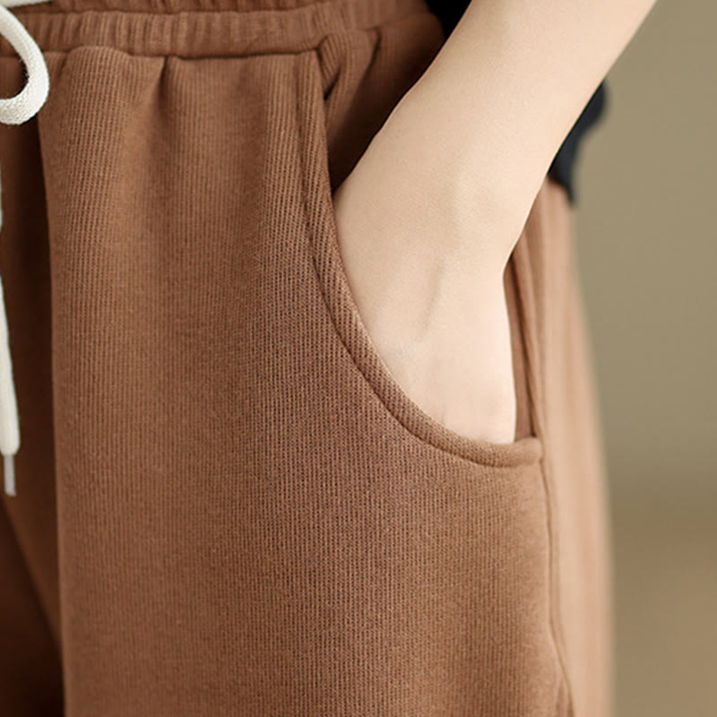 Buddha Stones Solid Color Drawstring Cotton Women's Wide Leg Pants With Pockets - image 8