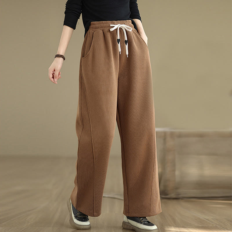 Buddha Stones Solid Color Drawstring Cotton Women's Wide Leg Pants With Pockets - Peru - US8-10，UK/AU12-14，EU40-42 (2XL) - image 0