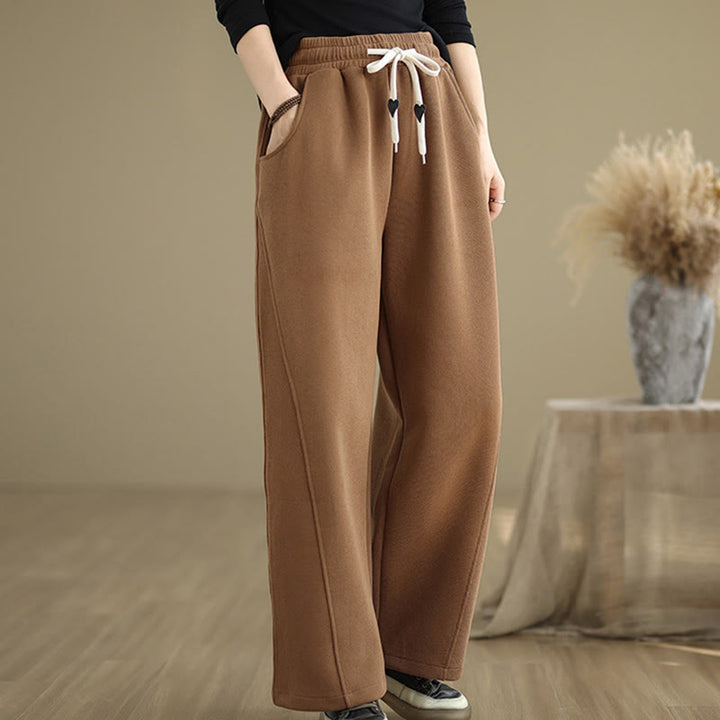 Buddha Stones Solid Color Drawstring Cotton Women's Wide Leg Pants With Pockets - image 3