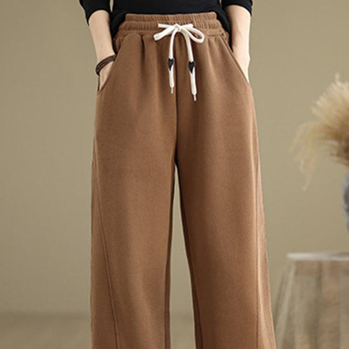 Buddha Stones Solid Color Drawstring Cotton Women's Wide Leg Pants With Pockets - image 5