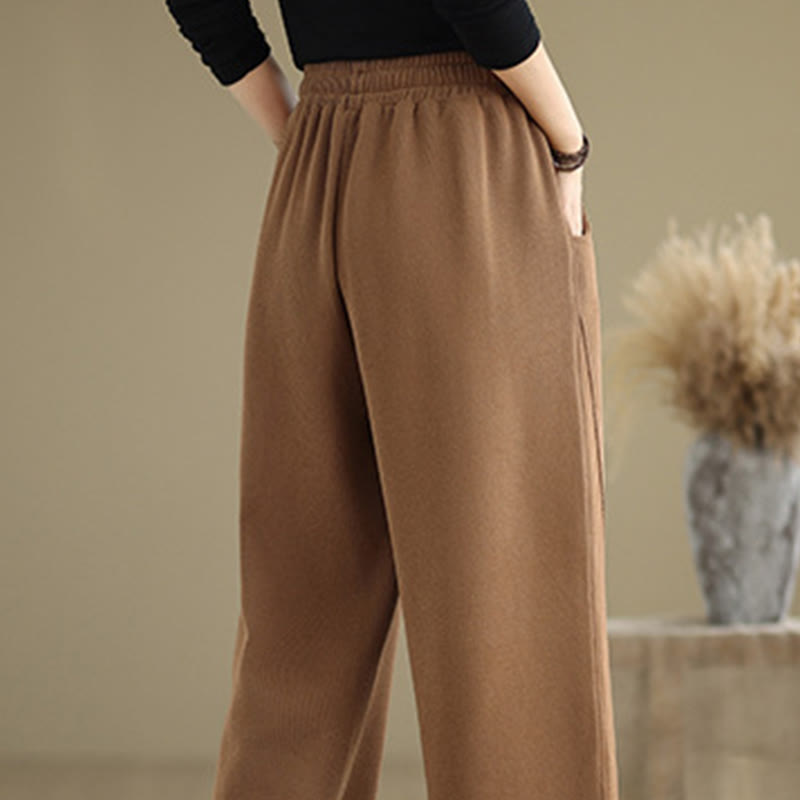 Buddha Stones Solid Color Drawstring Cotton Women's Wide Leg Pants With Pockets - image 4