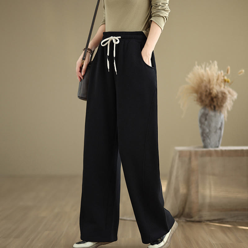 Buddha Stones Solid Color Drawstring Cotton Women's Wide Leg Pants With Pockets - image 10
