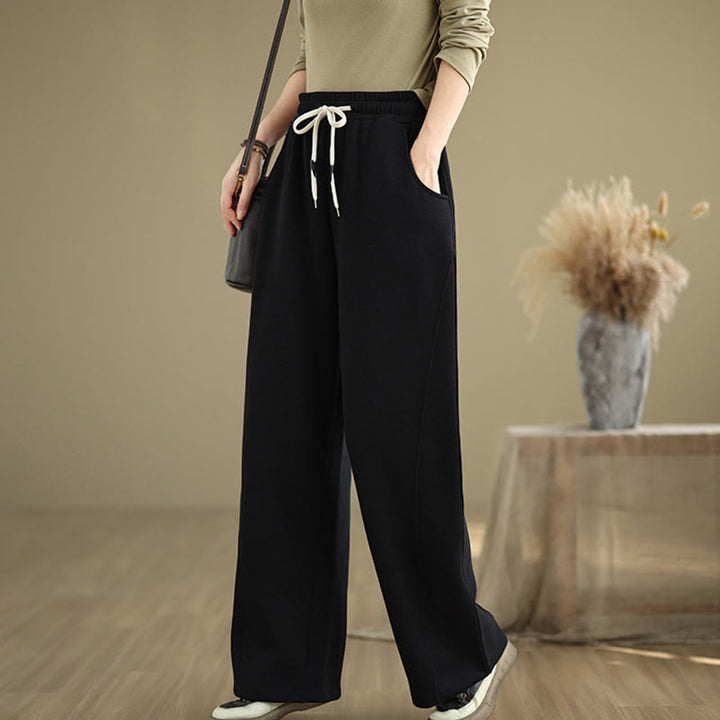 Buddha Stones Solid Color Drawstring Cotton Women's Wide Leg Pants With Pockets - image 10