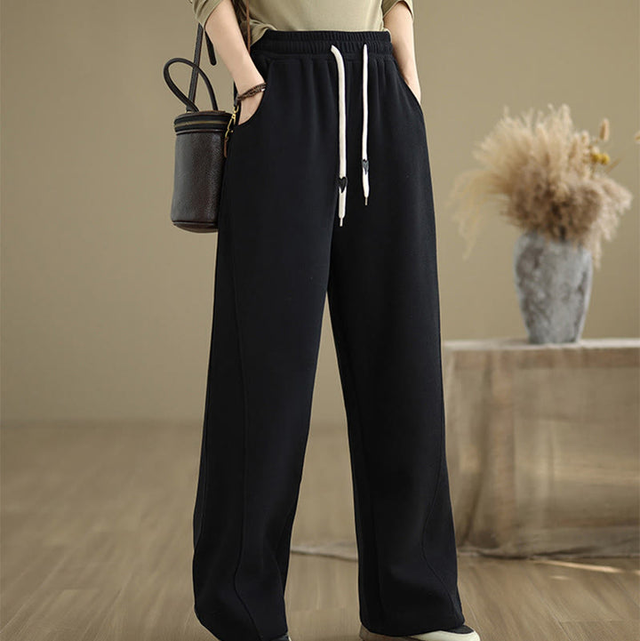 Buddha Stones Solid Color Drawstring Cotton Women's Wide Leg Pants With Pockets - image 12