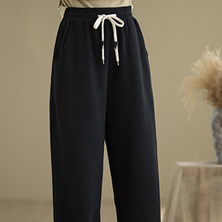 Buddha Stones Solid Color Drawstring Cotton Women's Wide Leg Pants With Pockets - image 13