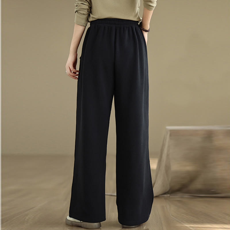 Buddha Stones Solid Color Drawstring Cotton Women's Wide Leg Pants With Pockets - image 11
