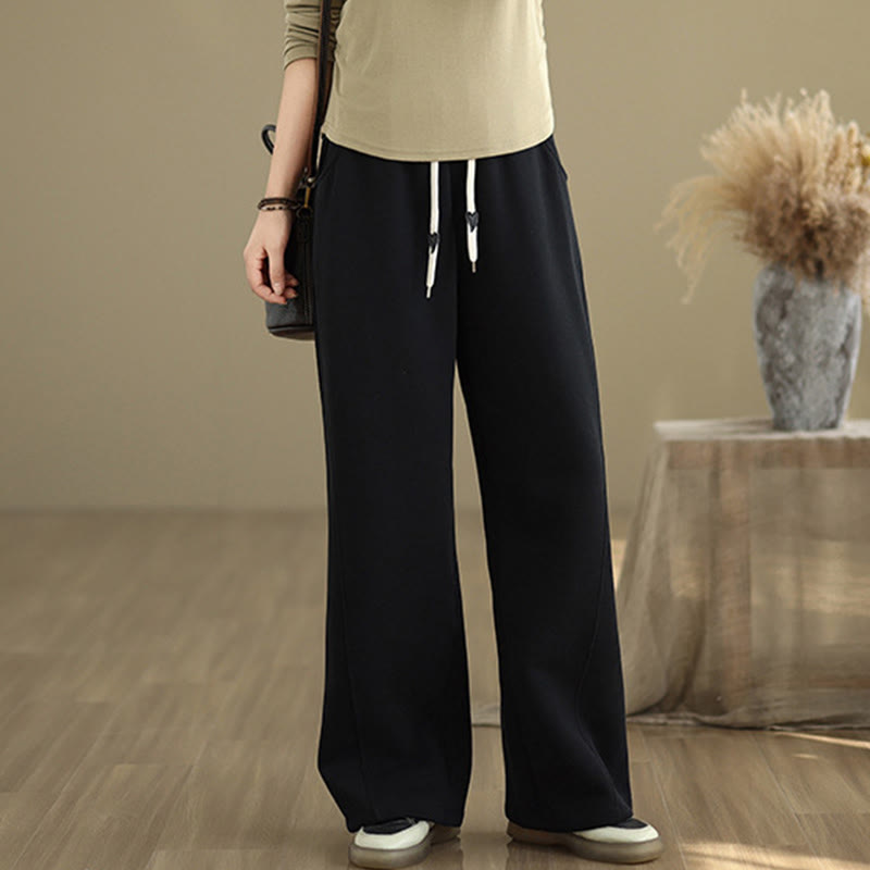 Buddha Stones Solid Color Drawstring Cotton Women's Wide Leg Pants With Pockets - Black - US8-10，UK/AU12-14，EU40-42 (2XL) - image 9