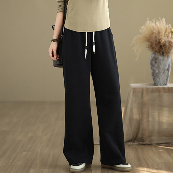 Buddha Stones Solid Color Drawstring Cotton Women's Wide Leg Pants With Pockets - Black - US8-10，UK/AU12-14，EU40-42 (2XL) - image 9