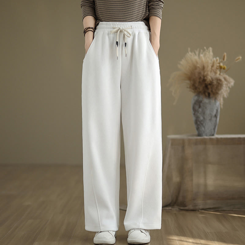 Buddha Stones Solid Color Drawstring Cotton Women's Wide Leg Pants With Pockets - White - US8-10，UK/AU12-14，EU40-42 (2XL) - image 15