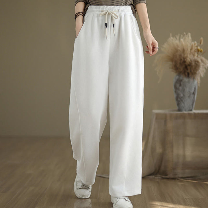 Buddha Stones Solid Color Drawstring Cotton Women's Wide Leg Pants With Pockets - image 16