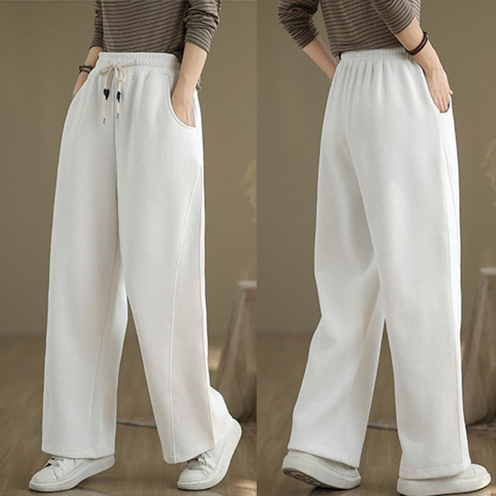 Buddha Stones Solid Color Drawstring Cotton Women's Wide Leg Pants With Pockets - image 17